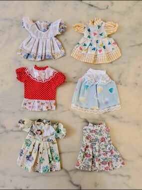 NWOT. Set of 6 Vintage-Inspired Doll Summer Dresses - Pastel Florals & Polka Dot